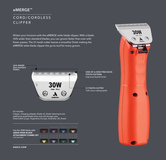 Andis Clipper eMerge paardentondeuse met scheerkop 30W 0.5mm