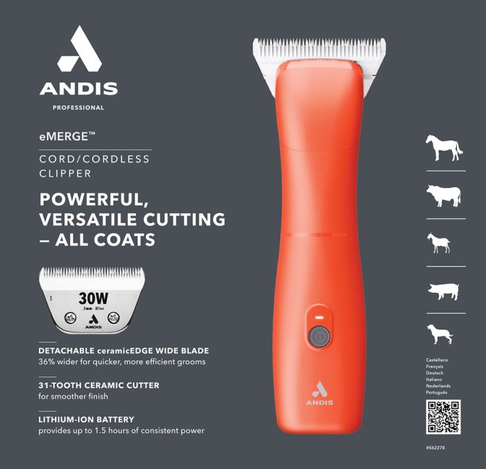 Andis Clipper eMerge paardentondeuse met scheerkop 30W 0.5mm